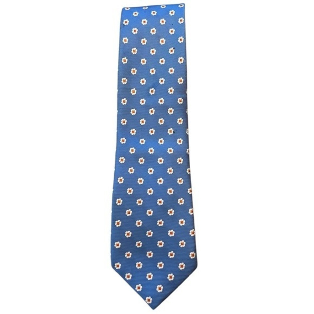 ROOSTER cornflower blue silk twill 3.0” tie w/ popping embroidered flowers